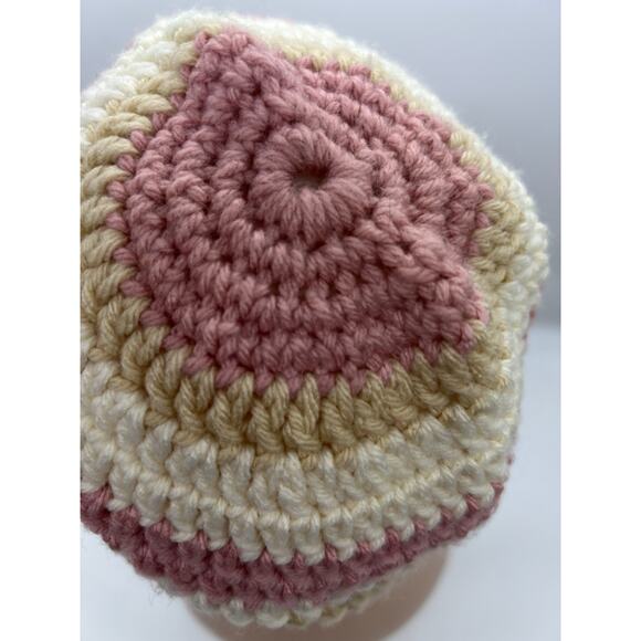 Knit Woven Wide Pink Cream Stripe Beanie Knit Hat Outdoors Coquette XS - Picture 6 of 9